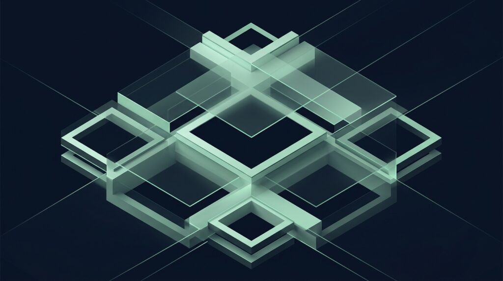Abstract minimalist editorial illustration representing the 503A regulatory framework on a dark background with mint green accents