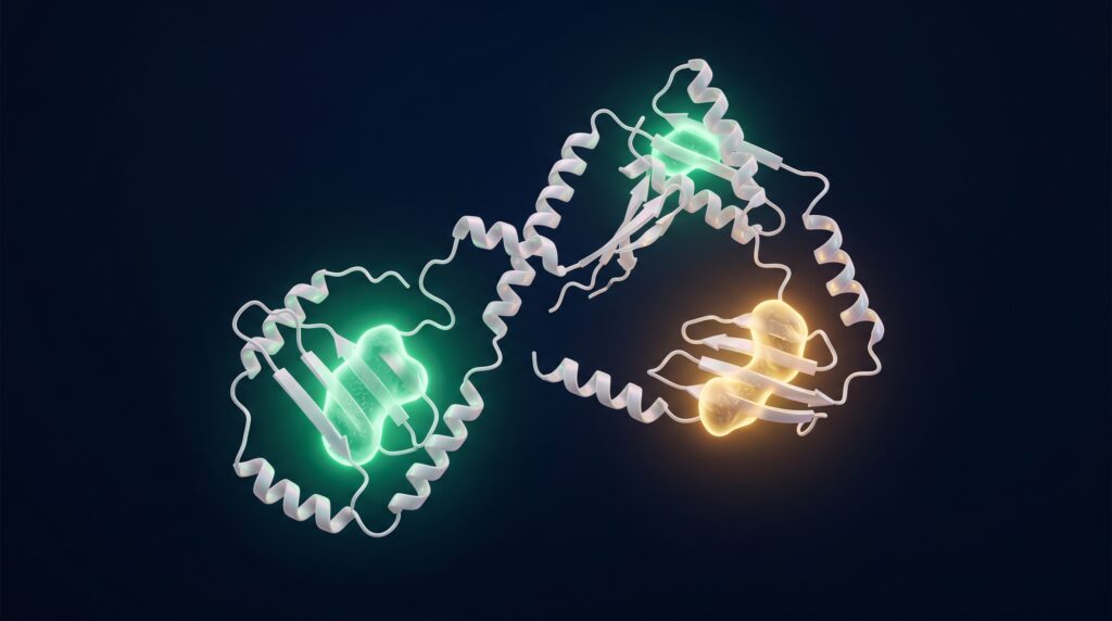 Abstract peptide chain with dual GIP and GLP-1 binding sites visualization